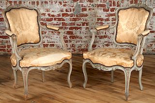 PAIR 19TH C. FRENCH LOUIS XV STYLE FAUTEUILS