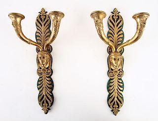 PAIR FRENCH EMPIRE STYLE BRONZE WALL SCONCES 1890