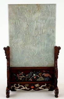 CHINESE JADE CARVED TABLE SCREEN CARVED