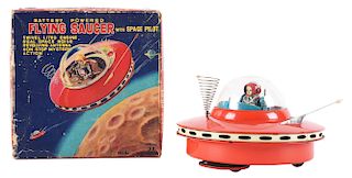 Japanese Tin Litho Battery Operated Flying Saucer With Box. 