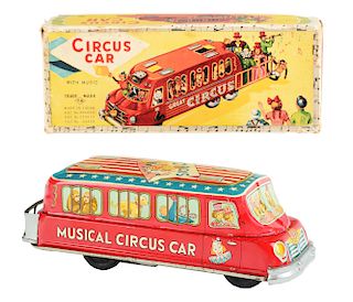 Tin Litho Friction Musical Circus Car.