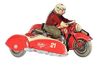Tin Litho Wind Up Motorcycle and Sidecar.