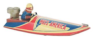 Tin Litho Wind Up Miss America Speed Boat.