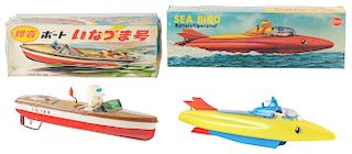 Lot of 2: Tin Litho Wind Up and Plastic Battery Operated Speed Boats.