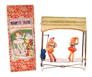 Tin Litho and Celluloid Wind Up Pre-War Japanese Marionette Theater. 
