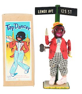 Tin Litho and Celluloid Wind Up African American Tap Dancer.