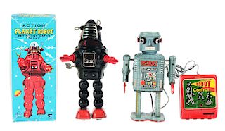 Lot of 2: Tin Litho and Painted Wind Up And Battery Operated Robots.