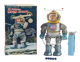 Tin Litho Battery Operated Remote Control High-Bouncer Moon Scout.