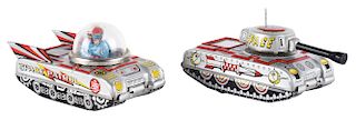 Lot of 2: Tin Litho Friction Space Tanks.