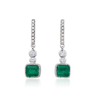 A Pair of Fine Colombian Emerald and Diamond Earrings