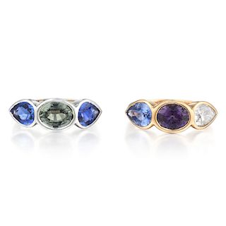 A Set of Sapphire Purple Spinel and Diamond Rings