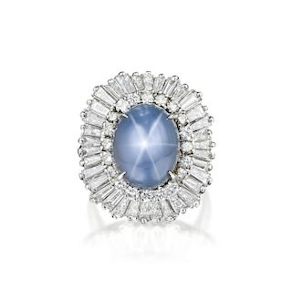 A Platinum Star Sapphire and Diamond Ring/Pendant