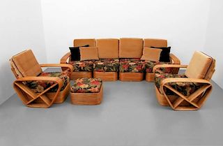 7-Piece Rattan Living Suite, Manner of Paul Frankl