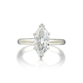 A Platinum 1.51-Carat Marquise-Cut Diamond Ring
