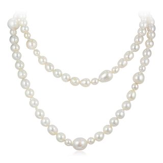 A Long White Baroque Cultured Pearl Necklace