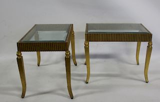 Pair Gilt Side Tables Glass Tops