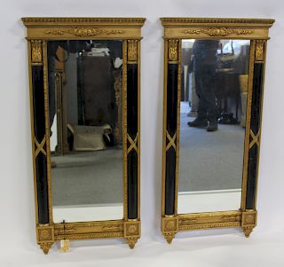 Pair of Vintage Ebonised & Gilt Decorated Mirrors.