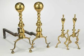 Two Pairs Brass Andirons