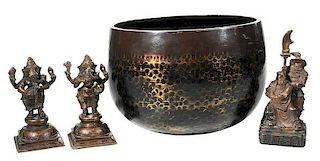 Four Bronze Objects, Singing Bowl and Figurines