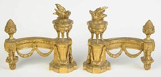 Pair Louis XVI Style Gilt Bronze Chenets