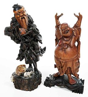 Two Carved Wood Asian Figures