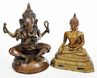 Two Asian Bronze Figures, Ganesh and Buddha