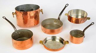 Six Pieces Hammered Copper Cookware