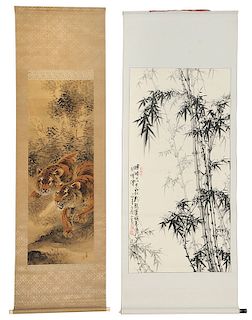 Two Asian Hand-Painted Scrolls