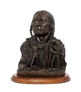 An American Bronze Figural Bust, Thomas Scott Morris (20th century), Height 13 1/4 inches.