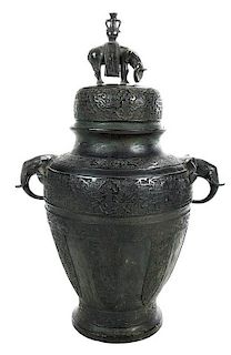 Chinese Bronze Covered Jar with Elephants