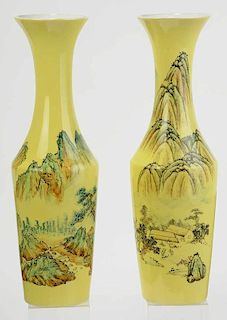 Large Pair Chinese Porcelain Landscape Vases