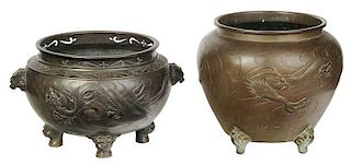 Two Chinese Bronze Dragon Cachepots