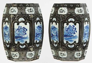 Pair Chinese Blue and White Garden Seats