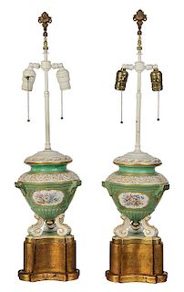 Pair English Porcelain Vase Form Lamps
