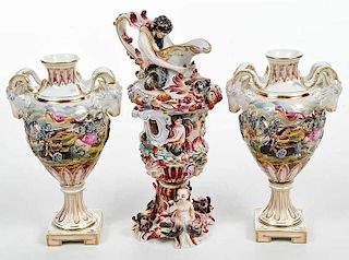 Three Pieces Capodimonte Porcelain