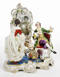 Volkstedt Figural Lace Porcelain Couple, Mirror