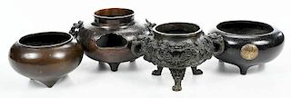 Four Asian Bronze Decorated Bowls