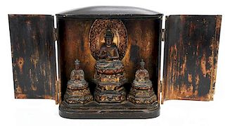 Asian Lacquered and Gilt Wood Traveling Alter