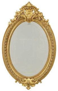 Oval Gilt Mirror with Cartouche Decoration