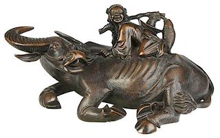 Bronze Figure Riding Water Buffalo