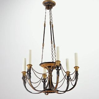 Regency style gilt and patinated bronze chandelier