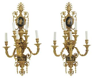 Pair Louis XVI Style Gilt Metal Wall Lights