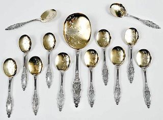 Gilt French Silver Ice Cream Set, 13 Pieces