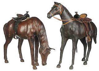 Two Leather Clad Figural Horses with Saddles