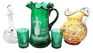 Five Pieces Mary Gregory Style Glass