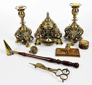 Eight Piece Brass Assembled Desk Set