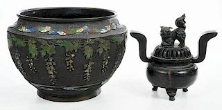 Two Chinese Champlevé Objects, Jardinière, Censer