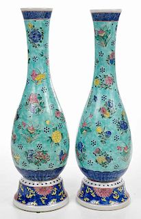 Pair Chinese Enamel Decorated  Floral Vases