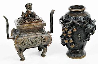Asian Bronze Censer, Decorated Vase