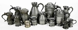 14 Assorted  Pewter Vessels